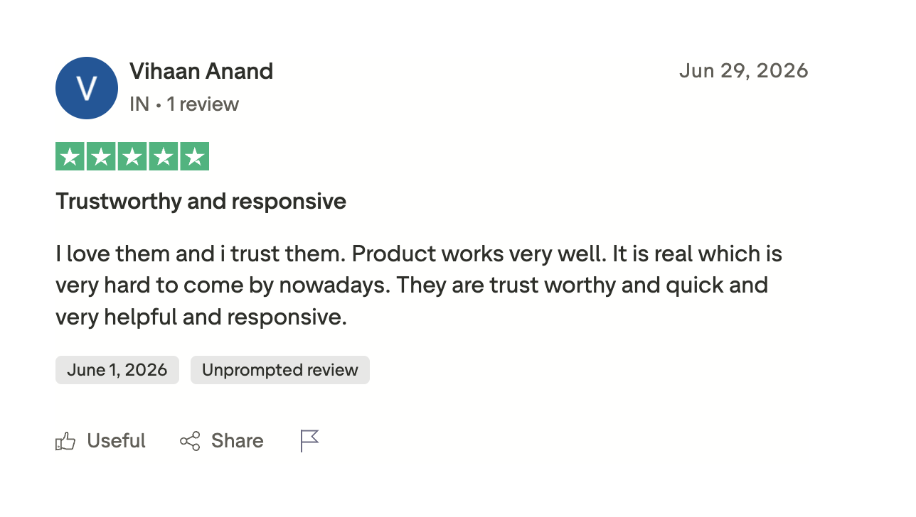Customer review on Trustpilot